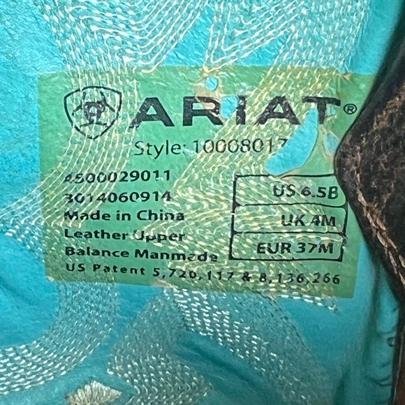 Ariat 6.5B Brown Turquoise Western Square Toe Cowboy Boots Cowgirl - Picture 8 of 10